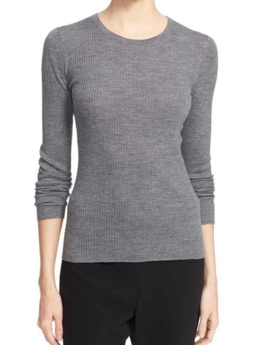 Theory Mirzi B Refined Slim Ribbed Crewneck Sweater in Charcoal